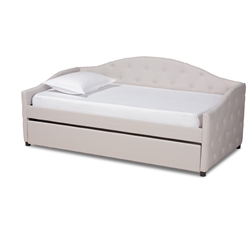 Baxton Studio Becker Modern and Contemporary Transitional Beige Fabric Upholstered Twin Size Daybed with Trundle